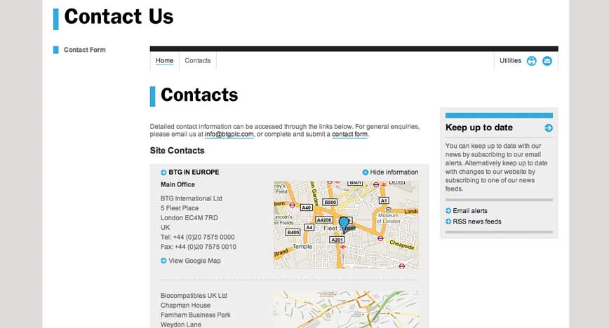 BTG contact us screenshot