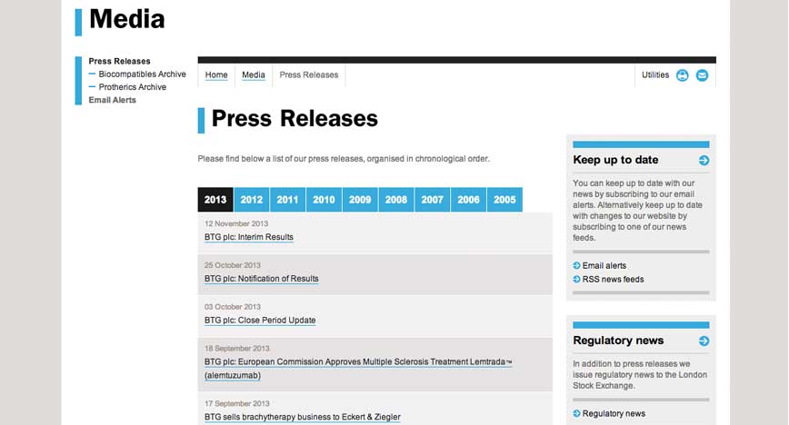 BTG press releases screenshot