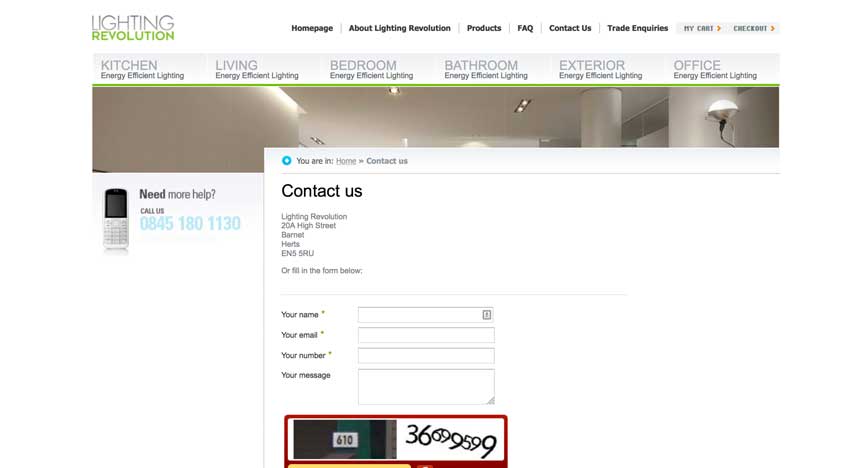 Lighting Revolution contact us screenshot